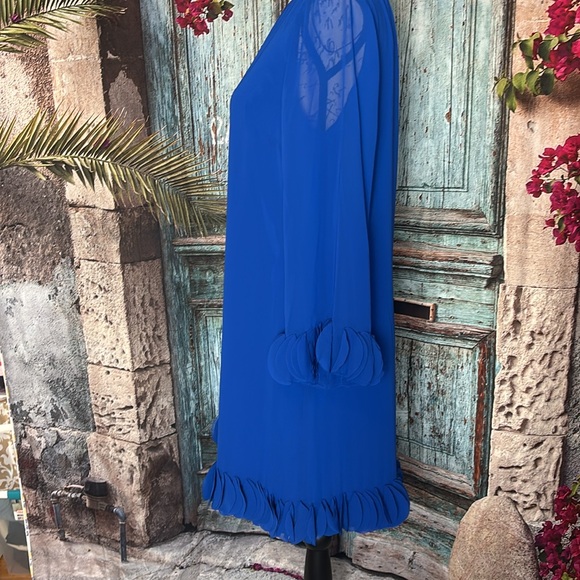 Tahari ASL Royal blue laser cut ruffle crepe shift dress, size 8, excellent - Picture 5 of 11